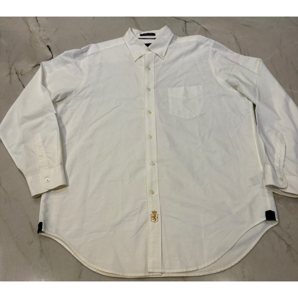 Austin Reed London Mens Large White Vintage Oxford Button Down Shirt Crest Logo